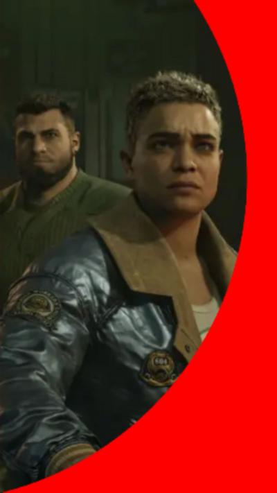 A computer-generated image of a man with short dark hair wearing a blue coat. Another man is visible in the background.