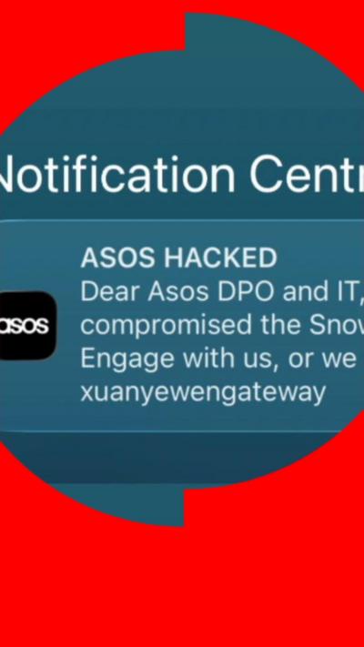 A screenshot of an ASOS notification