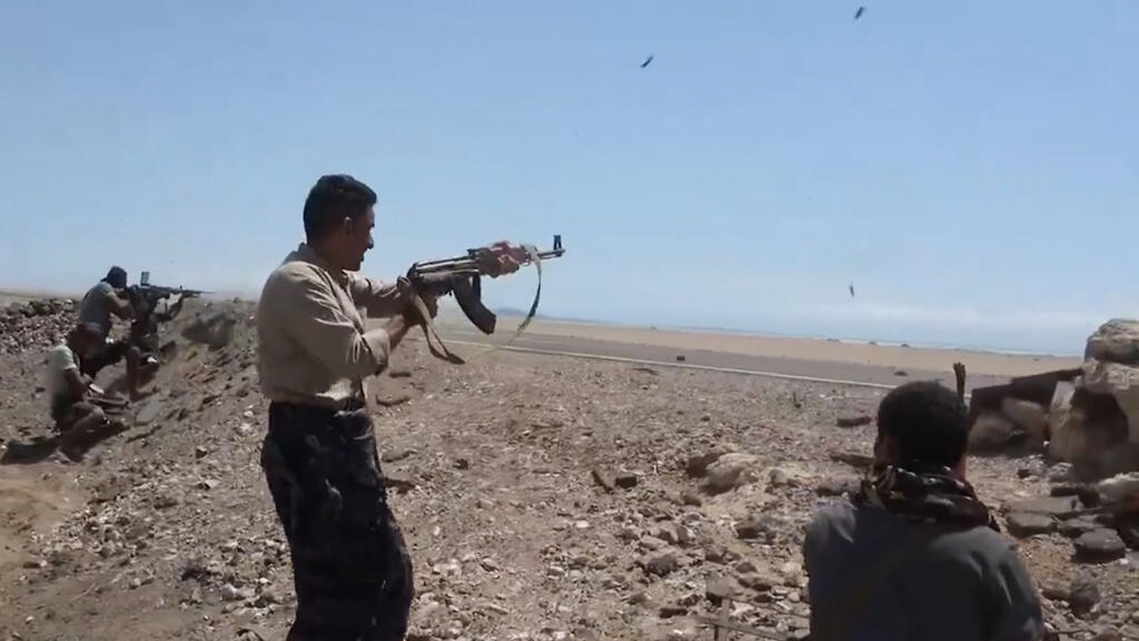This image was taken from an undated video released on October 5, 2026, by the Yemeni government-allied Southern Giants Brigades media office. The group says it shows its fighters exchanging fire with