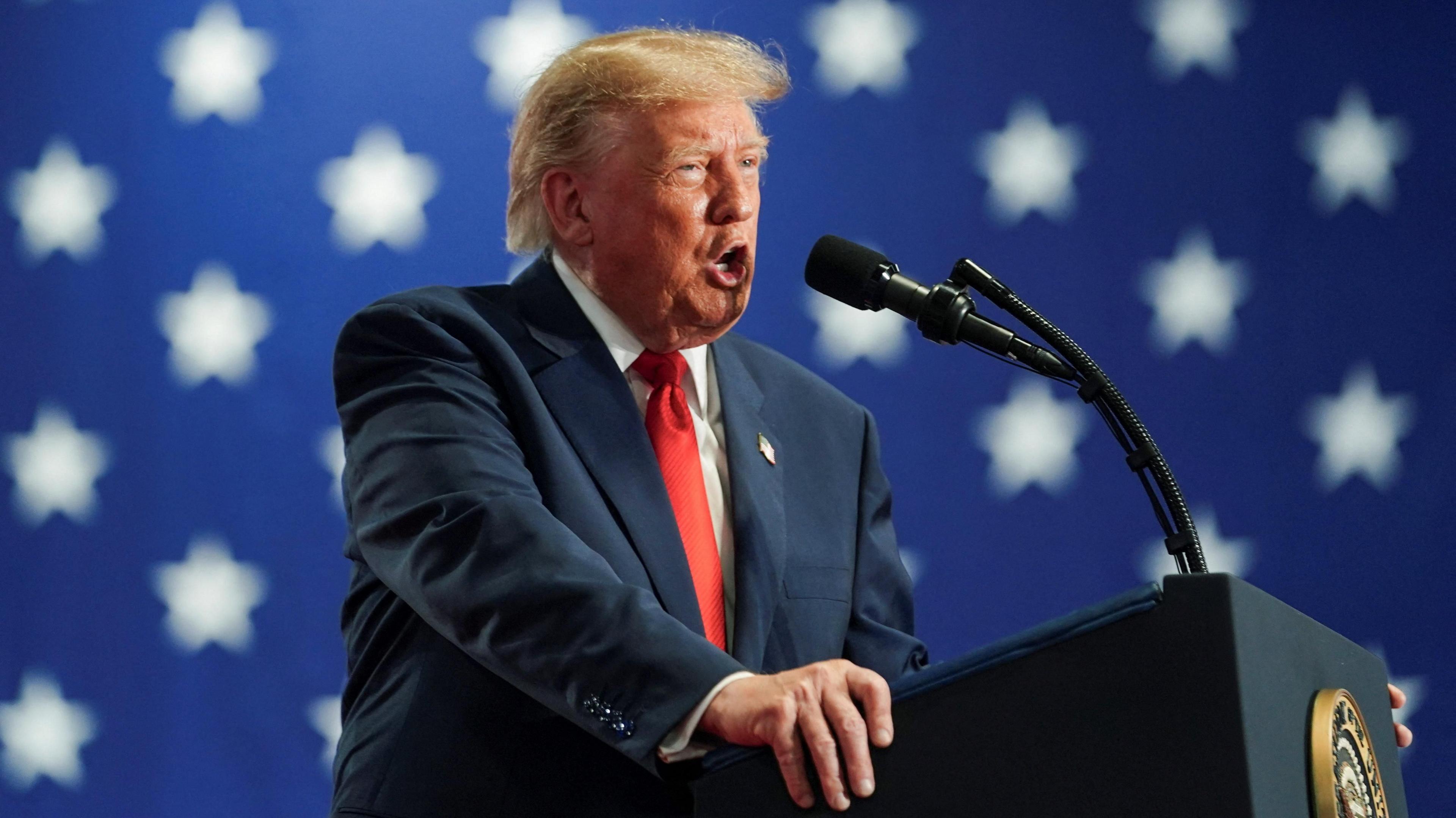 US President Donald Trump speaks during a rally in Syracuse, New York.