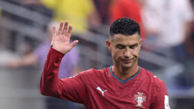 Portugal's forward Cristiano Ronaldo waves to fans after losing the 2026 World Cup round of 16 football match between Portugal and Spain at the Dallas Stadium in Arlington on July 6, 2026