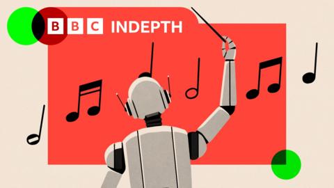 A drawing of a robot conducting music