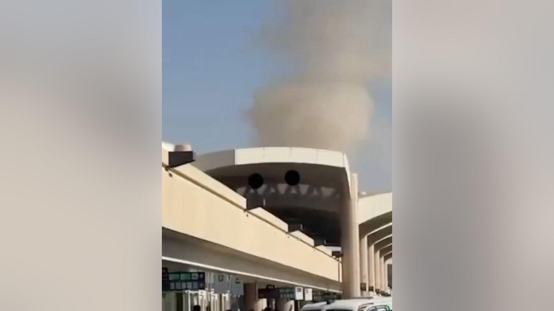 Smoke rises above King Khalid airport in Riyadh.