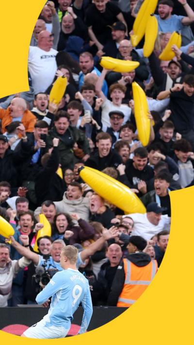 Haaland and fans with bananas