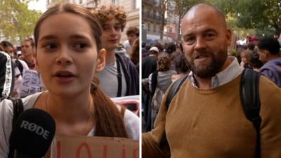 Split image young woman on the left and James Waterhouse on the right