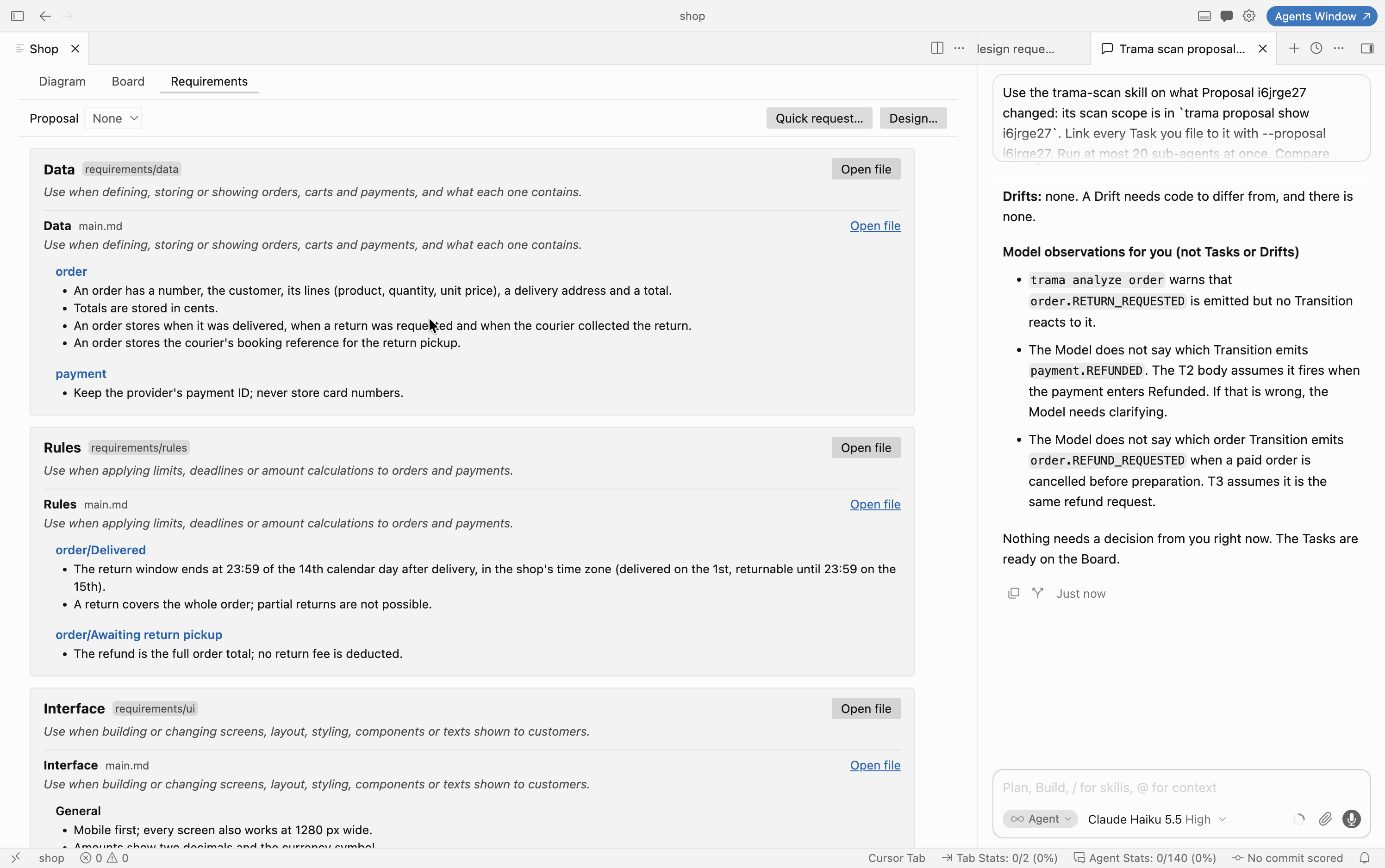 Requirements next to the map: data, business rules and interface