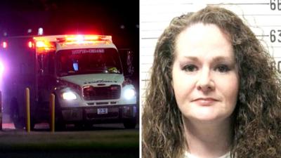 Left, ambulance and emergency services. Right, Christa Pike's mugshot.