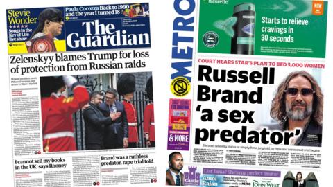 The Guardian and Metro front pages