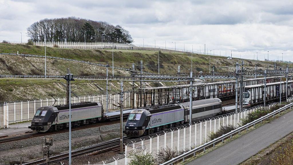 Trains near the French entrance to the Chunnel  