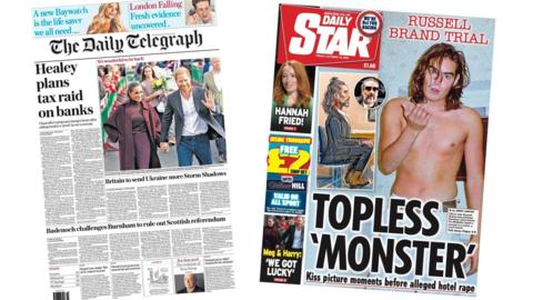 A composite of the front pages of the Daily Telegraph and the Daily Star on 16 October 2026.