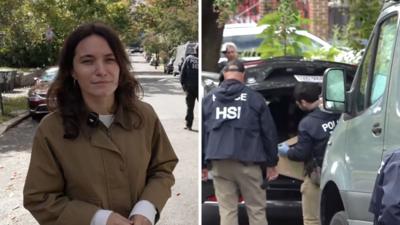 Split screen of a woman in a brown coat and a man putting a box in the boot of a car. 