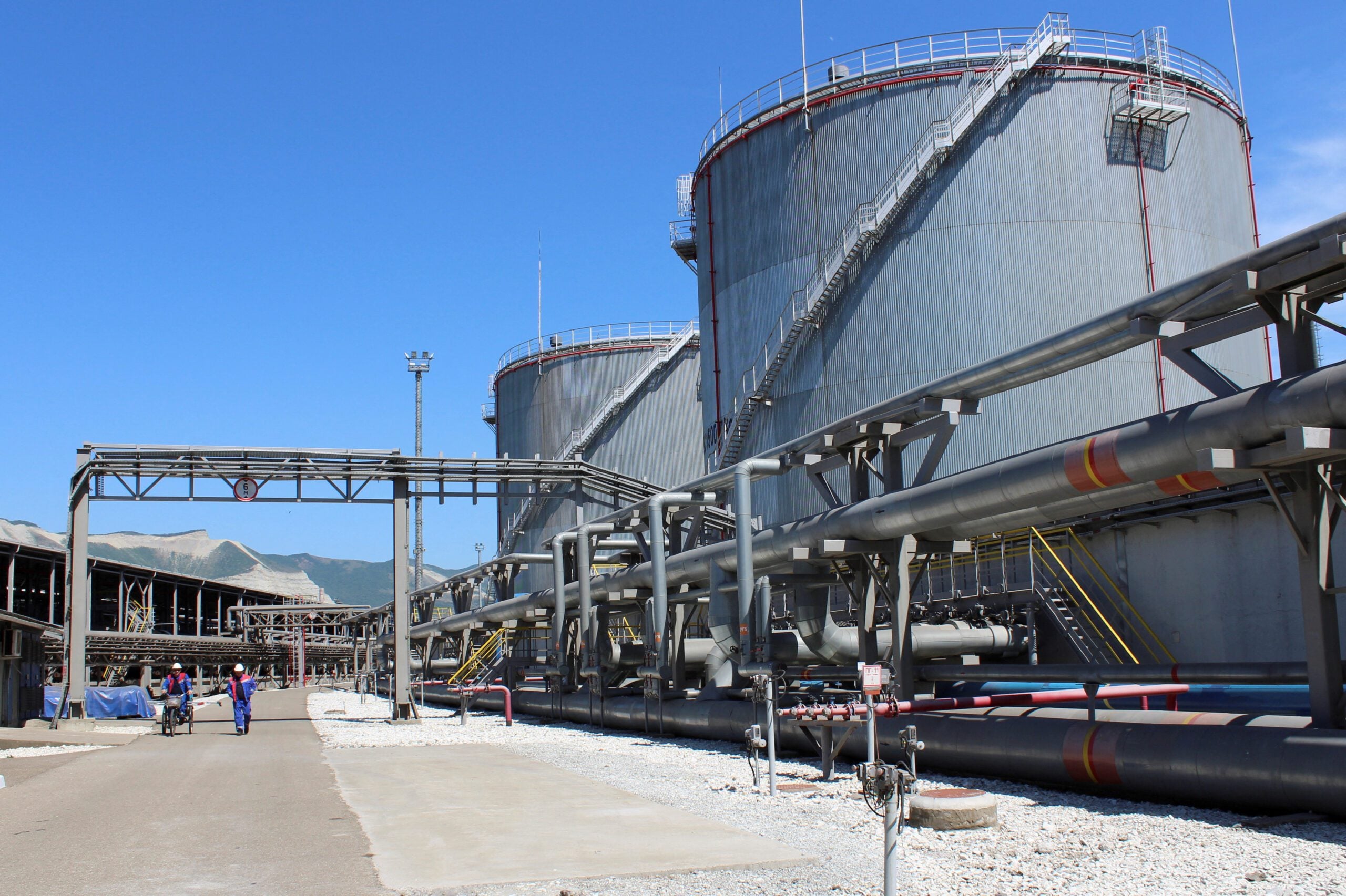 A general view shows the Novorossiysk Fuel Oil Terminal in Novorossiisk