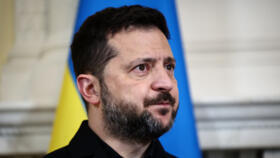 Ukraine's President Volodymyr Zelensky at a meeting with Britain's Prime Minister Andy Burnham at 10 Downing Street, London, on October 14, 2026.
