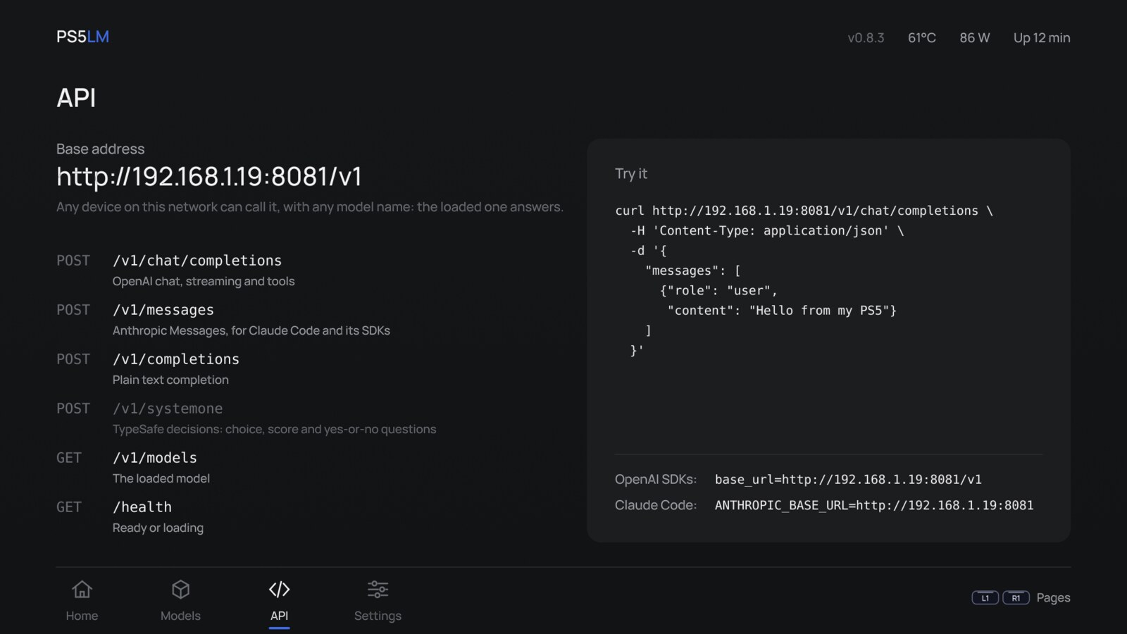 API: the endpoints and an example