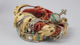 The damaged crown of Empress Eugenie de Montijo after it was dropped during the heist from the Apollo Gallery at the Louvre Museum
