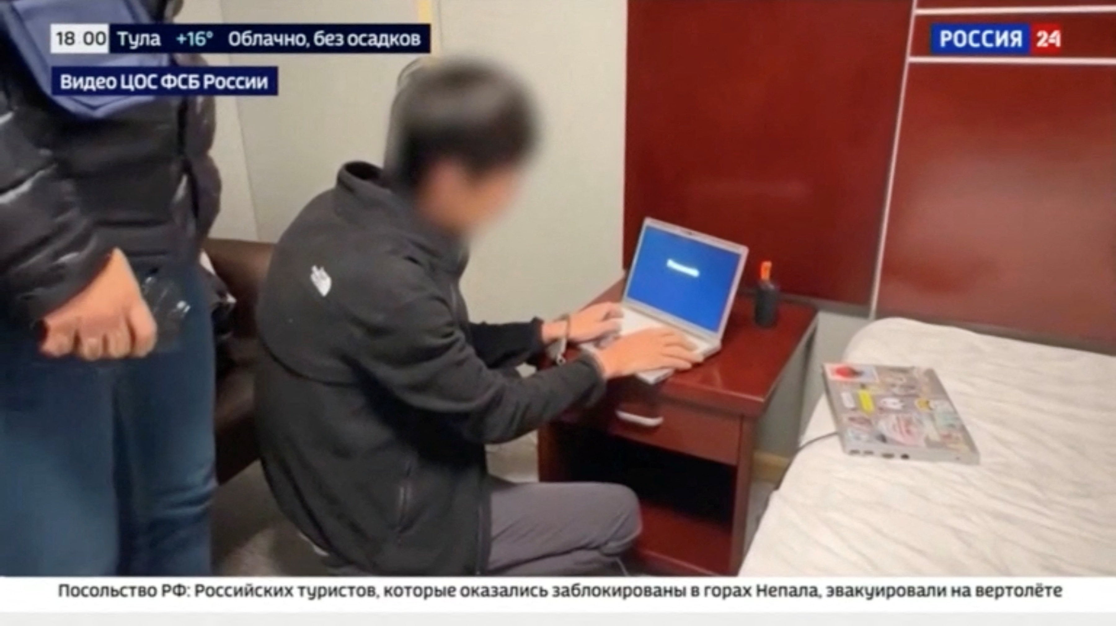 A video image of the arrest of a person, identified by Russia’s Federal Security Service as a Japanese journalist for the Hokkaido Shimbun newspaper and accused of gathering information on Russia’s defence capabilities, at an unidentified location. Photo: Rossiya-24/Reuters
