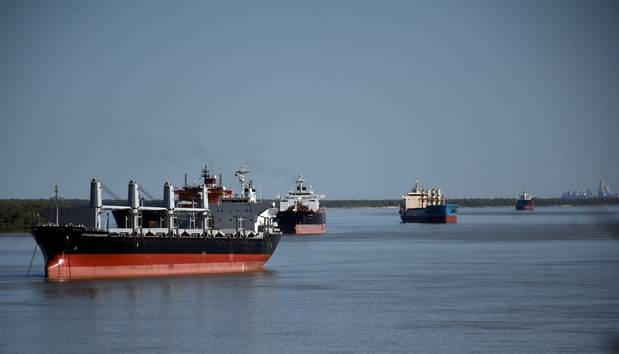 Ships moored Parana River Port Argentina