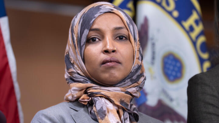 Rep. Ilhan Omar, D-Minn., takes questions during a news conference at the Capitol in Washington, Jan. 13, 2026.