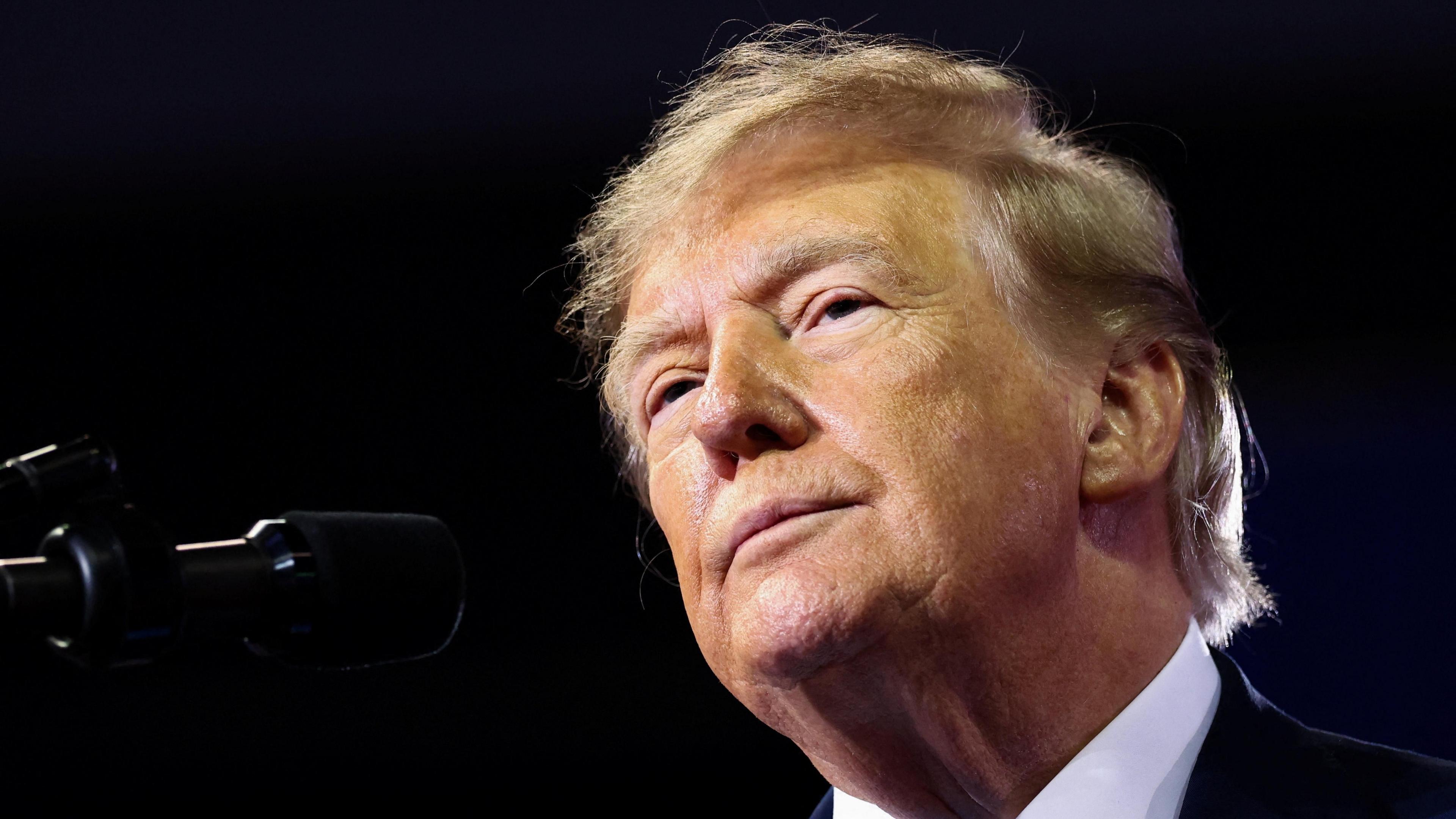 US President Donald Trump attends a campaign rally to support Republican House of Representatives candidate Ed Gallrein and Senate candidate Andy Barr, at Truist Arena in Highland Heights, Kentucky, US, October 17, 2026. 