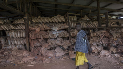 Le Ghana veut développer son industrie locale au lieu de se reposer sur l'exportation. Ici, un homme passe devant une réserve de bauxite, le 5 novembre 2018 à la réserve de la forêt de Kieby.