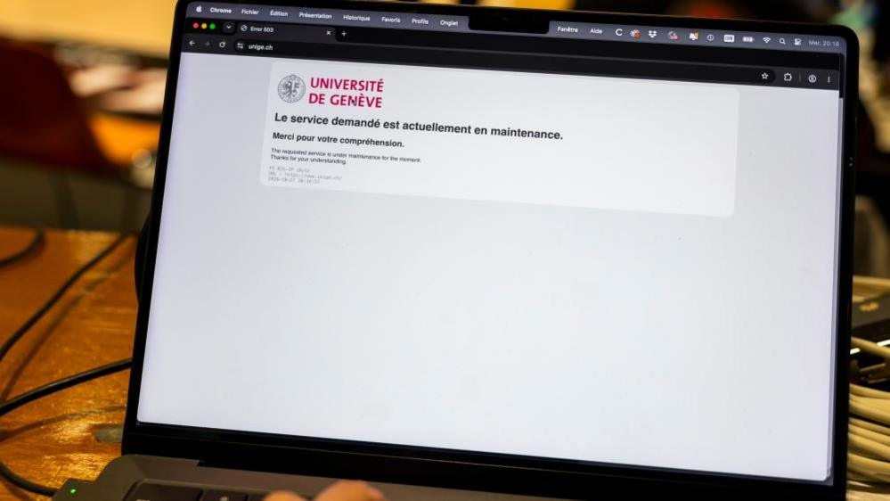 The University of Geneva's website is taken offline following a call from the European Computer Emergency Response Team (CERT-EU) after a vulnerability was discovered, in Geneva, Switzerland, 21 October 2026.