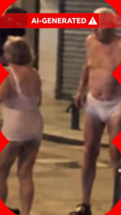 A fake, AI-generated image showing an elderly couple in their underwear during the French riots.