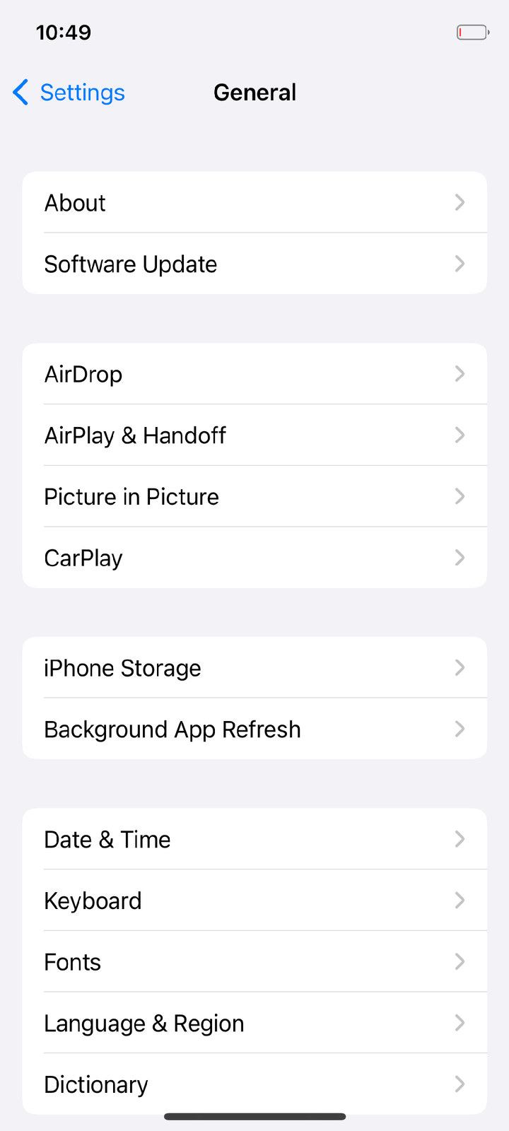 Settings > General