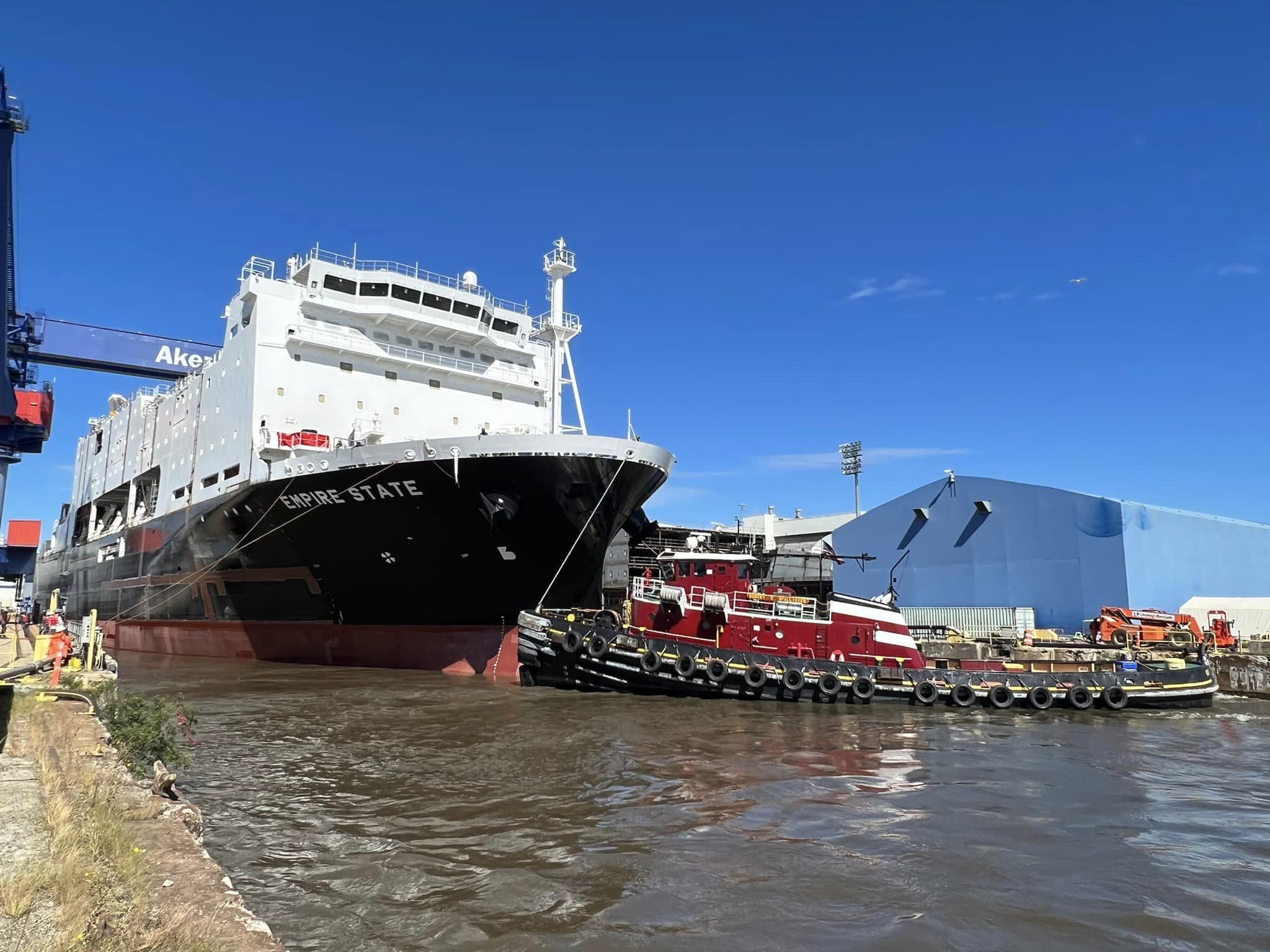 The first-in-class National Security Multi-Mission Vessel, NSMV 1, aka Empire State VII, is floated out of dry dock at Philly Shipyard. Photo: courtesy of RADM Alfultis