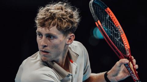 Felix Balshaw hits a backhand during the Lyon Open