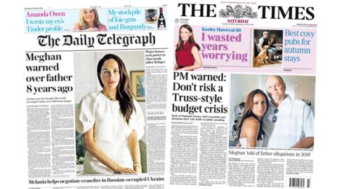 Newspaper headlines: 'Meghan warned over father' and 'Don't risk Truss-style budget'
