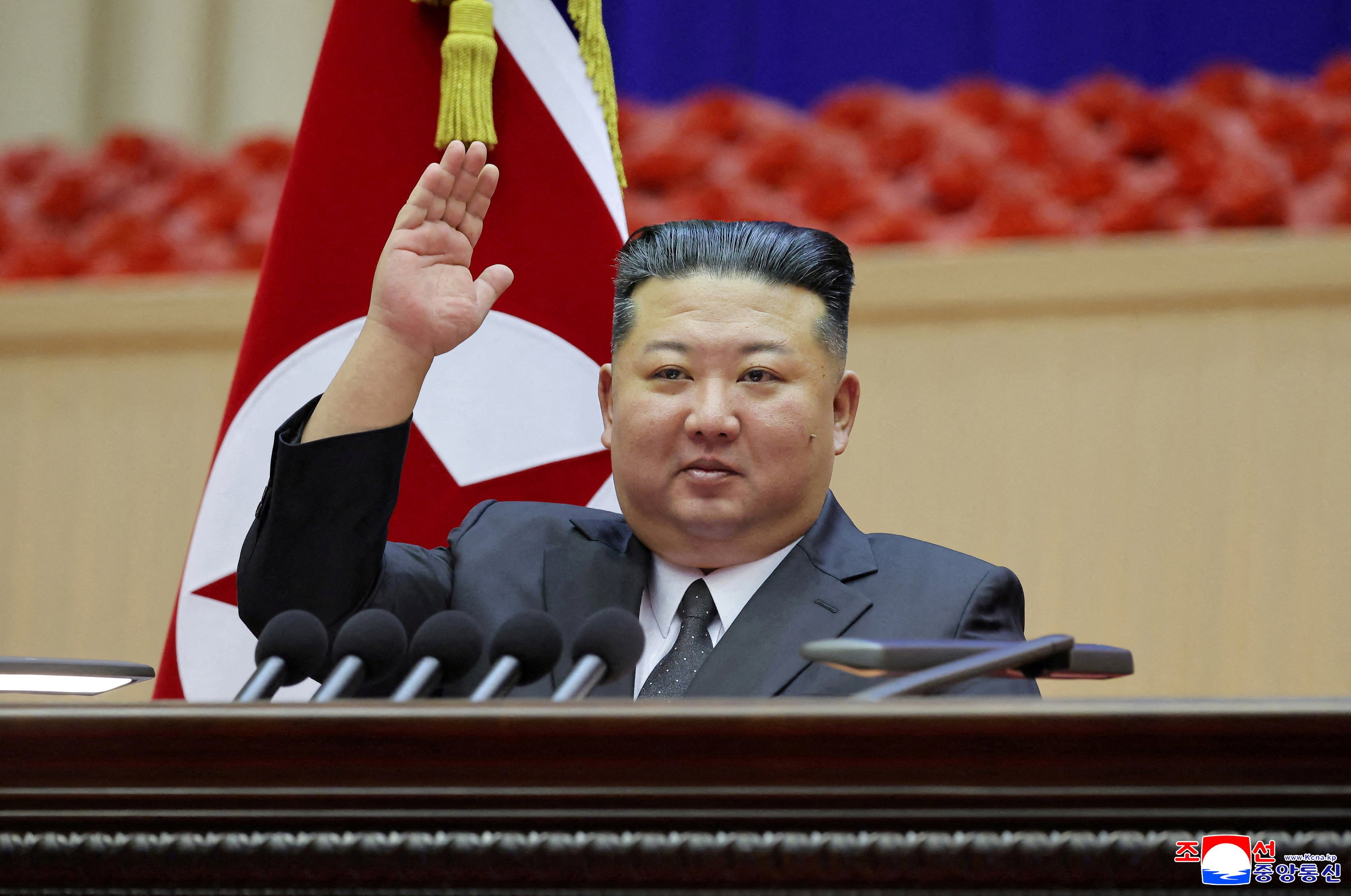 North Korean leader Kim Jong-un during a conference of company commanders for the country’s army in Pyongyang, in a photo released on Saturday. Photo: KCNA via Reuters