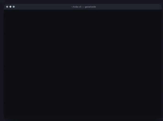 genaicode chat in a terminal: the agent fixes a failing test, then takes queued follow-ups.